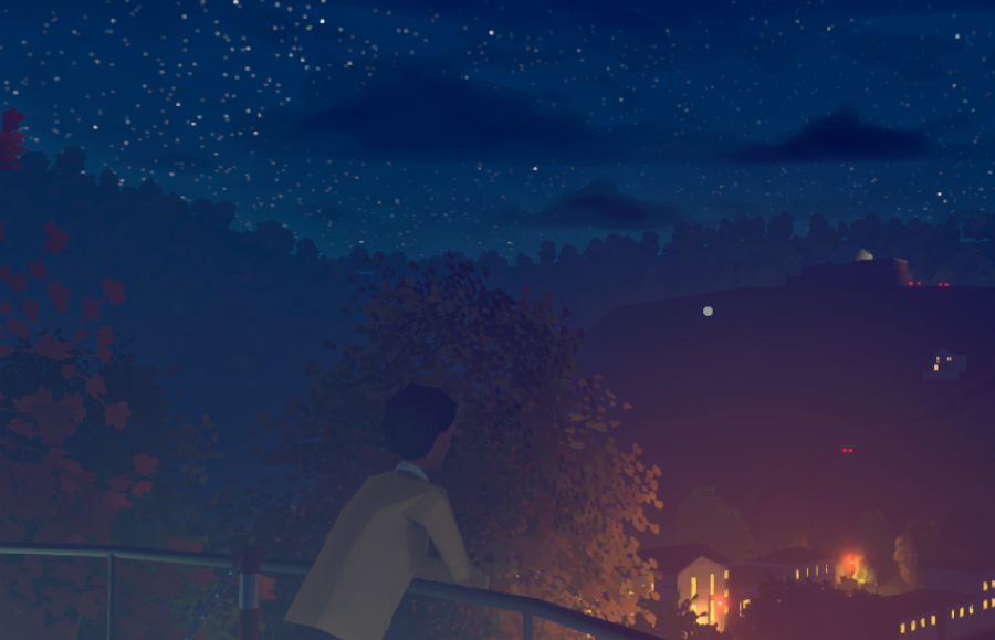 Auf dem Bild sieht man eine Frau, die Auf einer Aussichtsplattform steht und in den Sternenhimmel schaut.