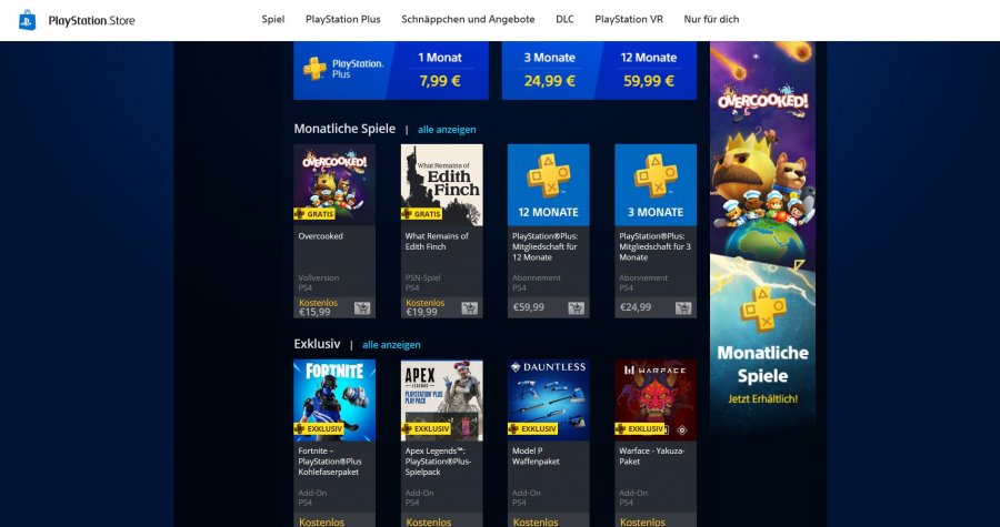 Screenshot des Playstation Store